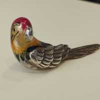Miniatura argint email 925 papagal SABRINI vintage