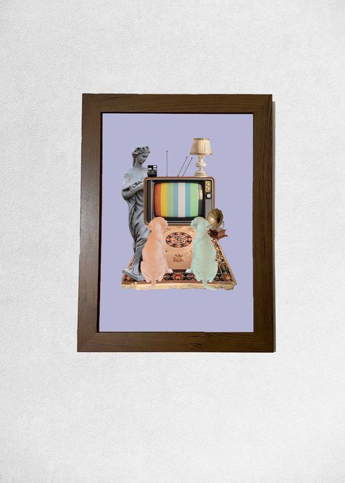 Tablou înrămat cu câini TV retro