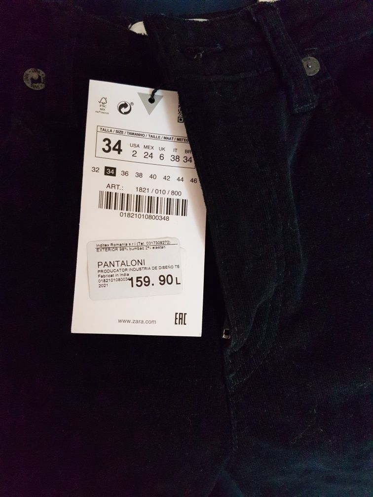 Zara pantaloni din catifea reiată