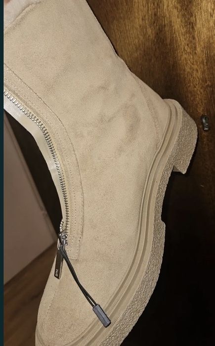 Боти Zara над глезена естествена обърната кожа