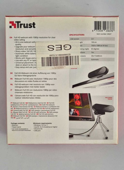 Camera web Trust Tyro, FullHD 1080p, Autofocus, Microfon, USB, Tripod