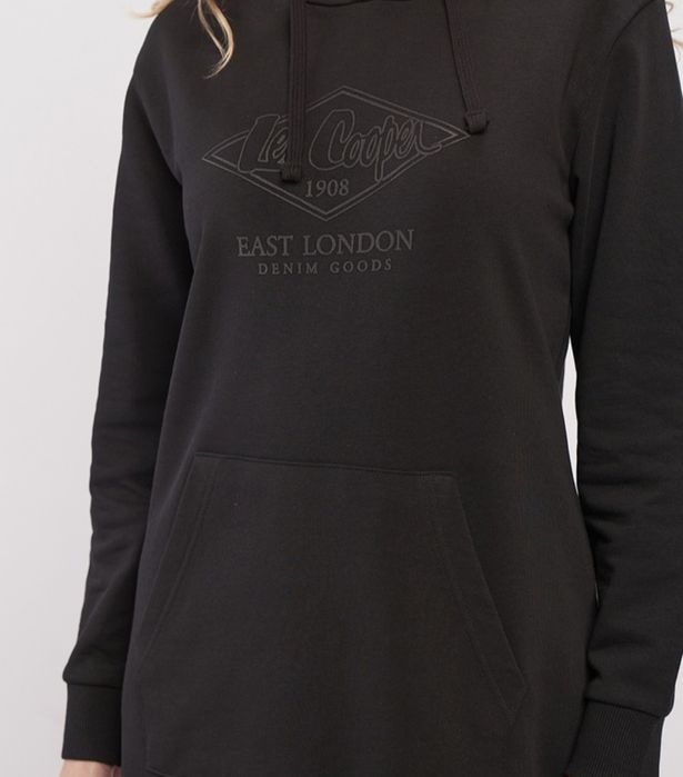 Rochie cu gluga si imprimeu logo, Negru, Marime L