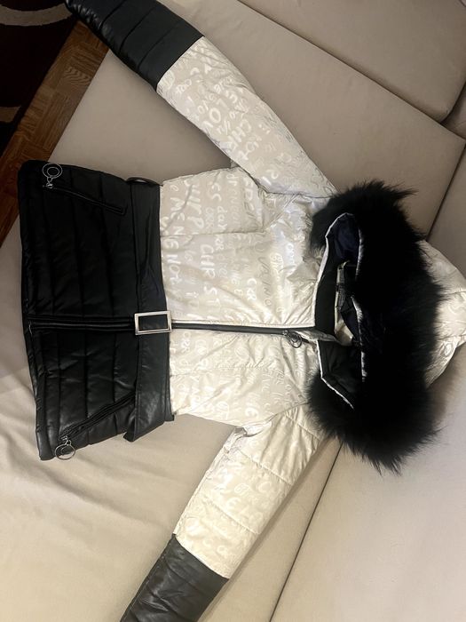 Зимно яке - шампанксо и черно + сваляща се кожена яка