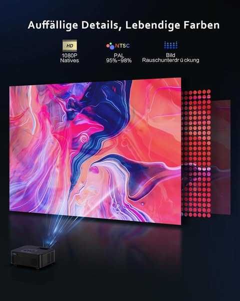 Proiector SCREENMAX, suportă 4K nativ 1080P cu WiFi, Bluetooth