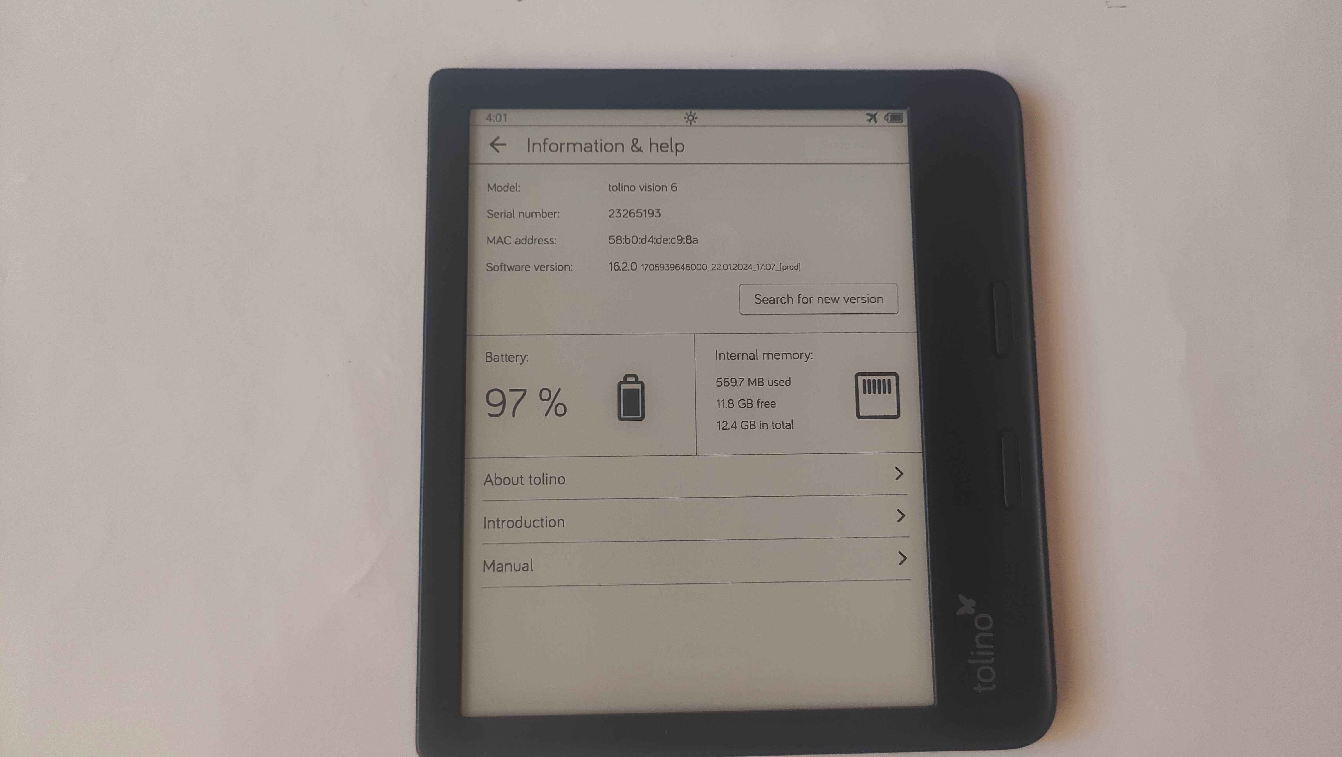 Четец за електронни книги /e-book reader Tolino Vision 6/kobo libra 2