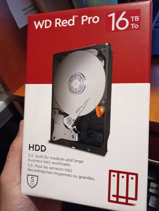 HDD WD Red Pro 16TB 7200RPM SATA-III WD161KFGX , Health 100%, Gar 5ani