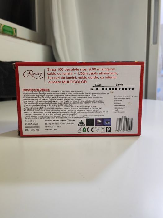 NOUA Instalație multicolora de Crăciun cu 180 beculete, 9m lungime