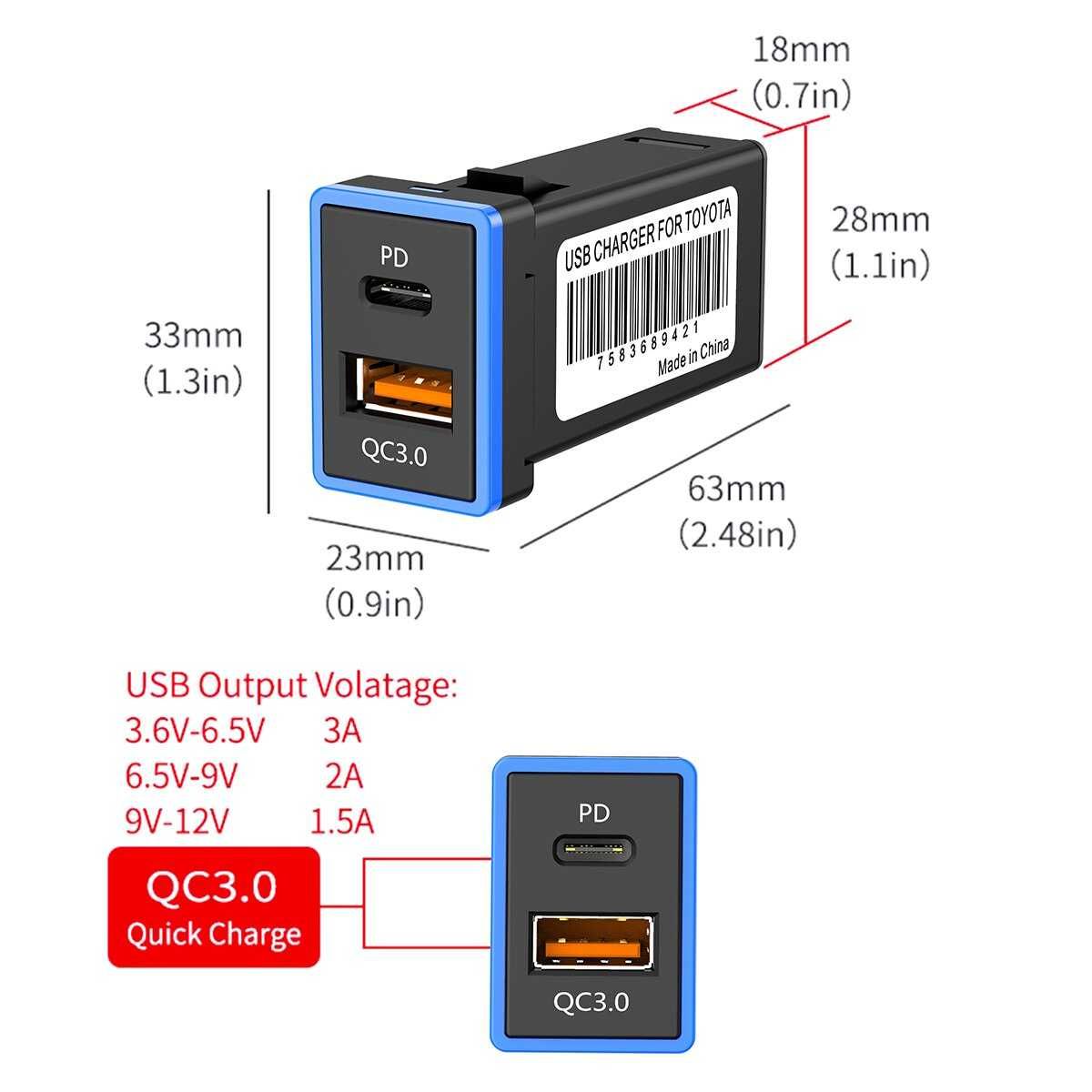 Încărcător auto Priza 2 Porturi USB QC 3.0 PD type C Încărcare rapidă