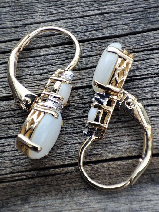 Cercei aur 14k cu Opal natural Opale Australia si Diamant Diamante