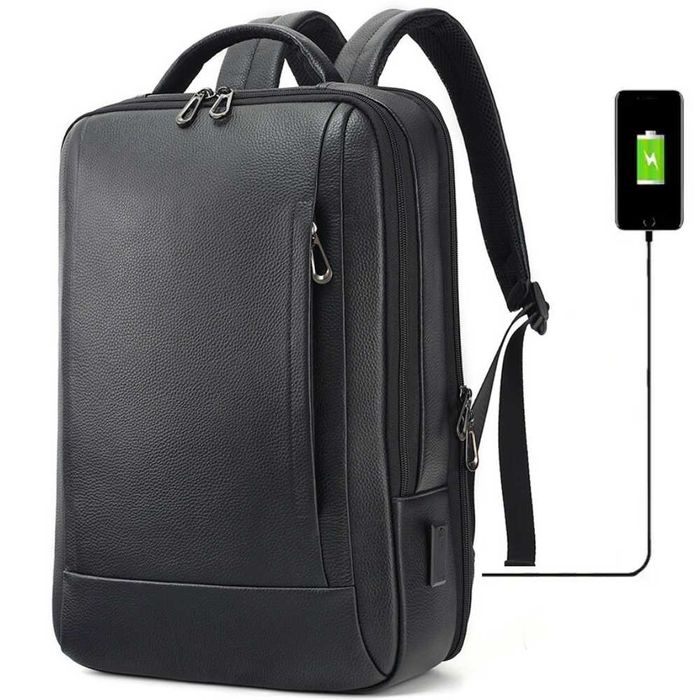 Rucsac Laptop, Business, din Piele Naturala, Port USB/type