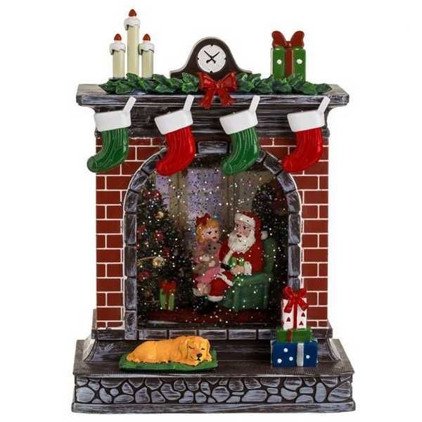 Коледна камина със снежни топки Mercado Trade, LED светлина и музика