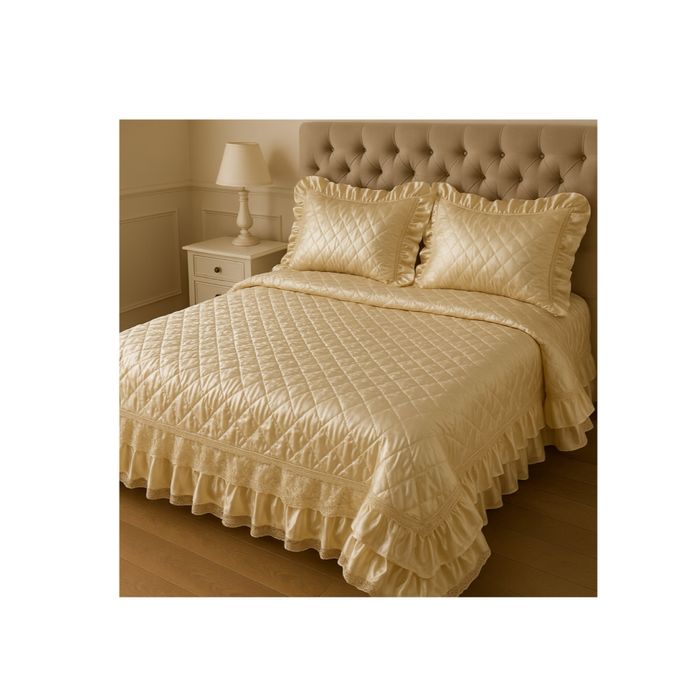 Комплект постельного белья набор одеяло покрывало бежевый кыз жасау