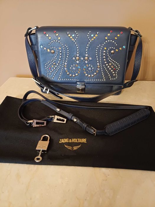 Geanta piele bleumarin Zadig & Voltaire