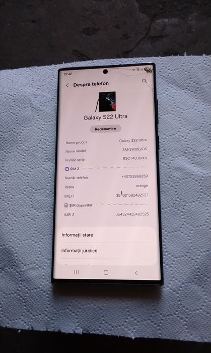 Vand sau schimb pe un iphone Samsung Galaxy s22 Ultra 256 gb 12 ram