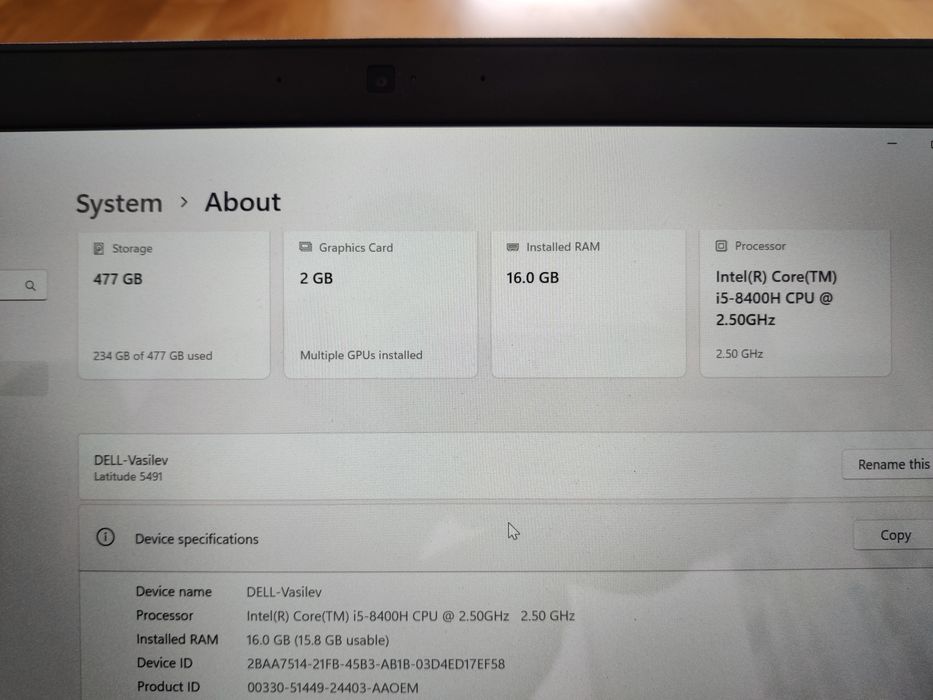 DELL Latitude Touch 5491 i5 8400H 16GB/477GB  SSD