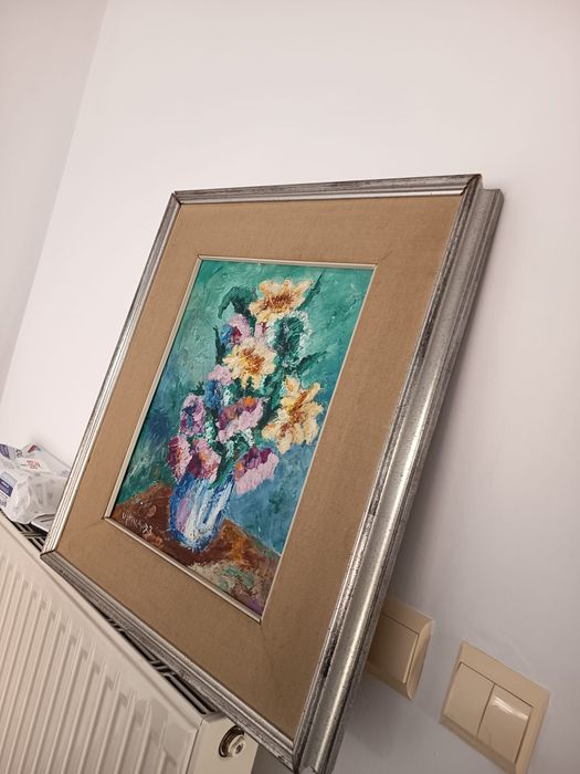 Tablou Deosebit Pictat "Vaza Cu Flori" Artist Italian Semnat