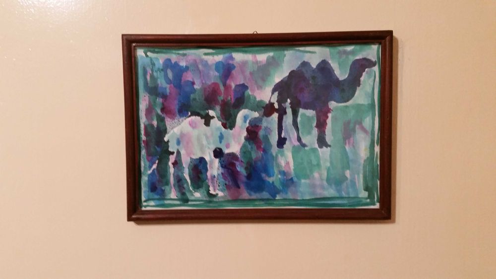 Цветна рисунка с акварелни бои на 2 камили.