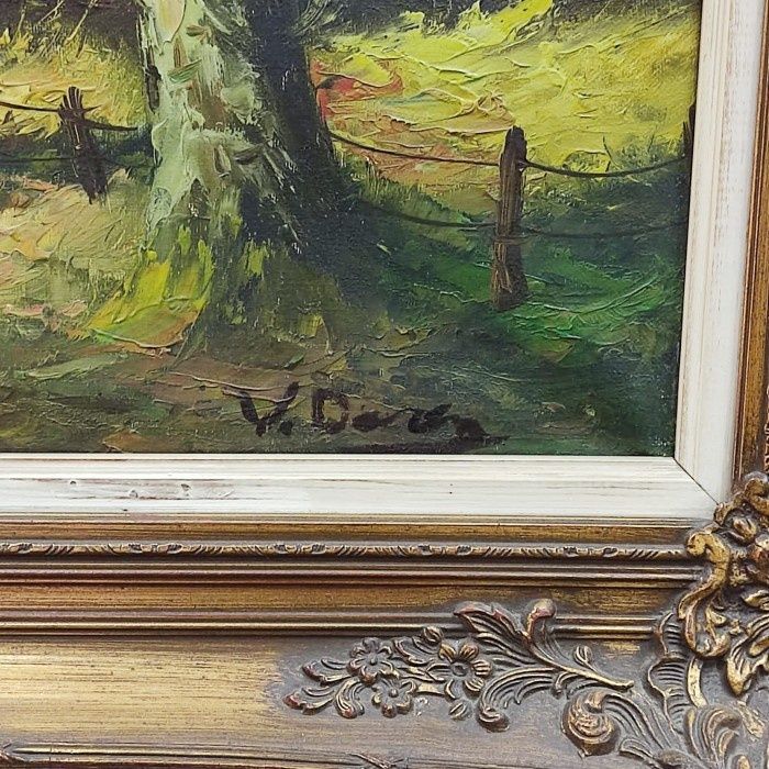 Ulei pe pânză o lucrare foarte veche încadrată într-o ramă din lemn ma