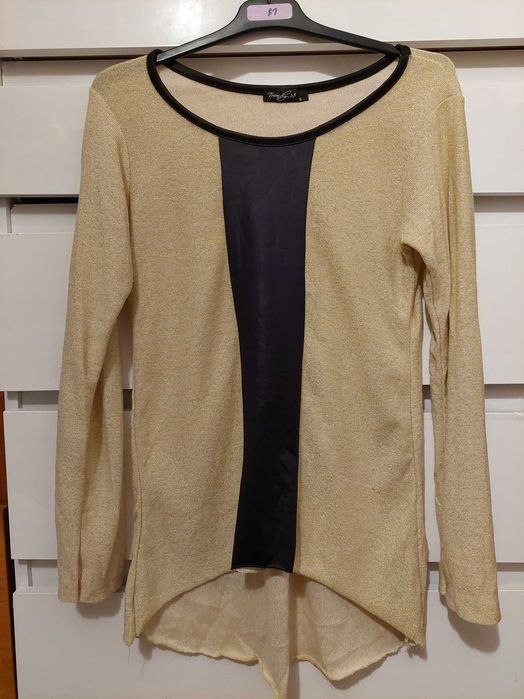 Bluza aurie cu piele, asimetrica - TRANSPORT GRATUIT