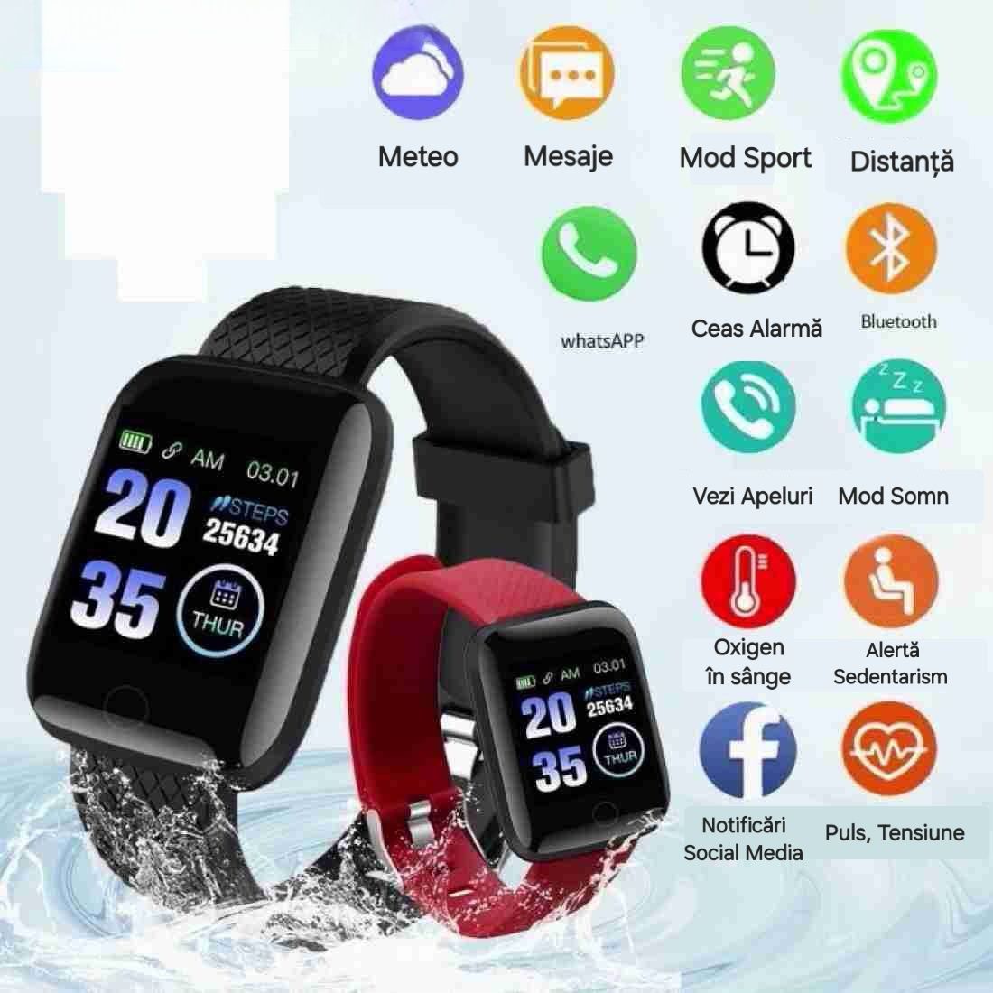 Ceas Smart Puls/Tensiune/Calorii/Distanțe. Apeluri/Mesaje/Notificări.