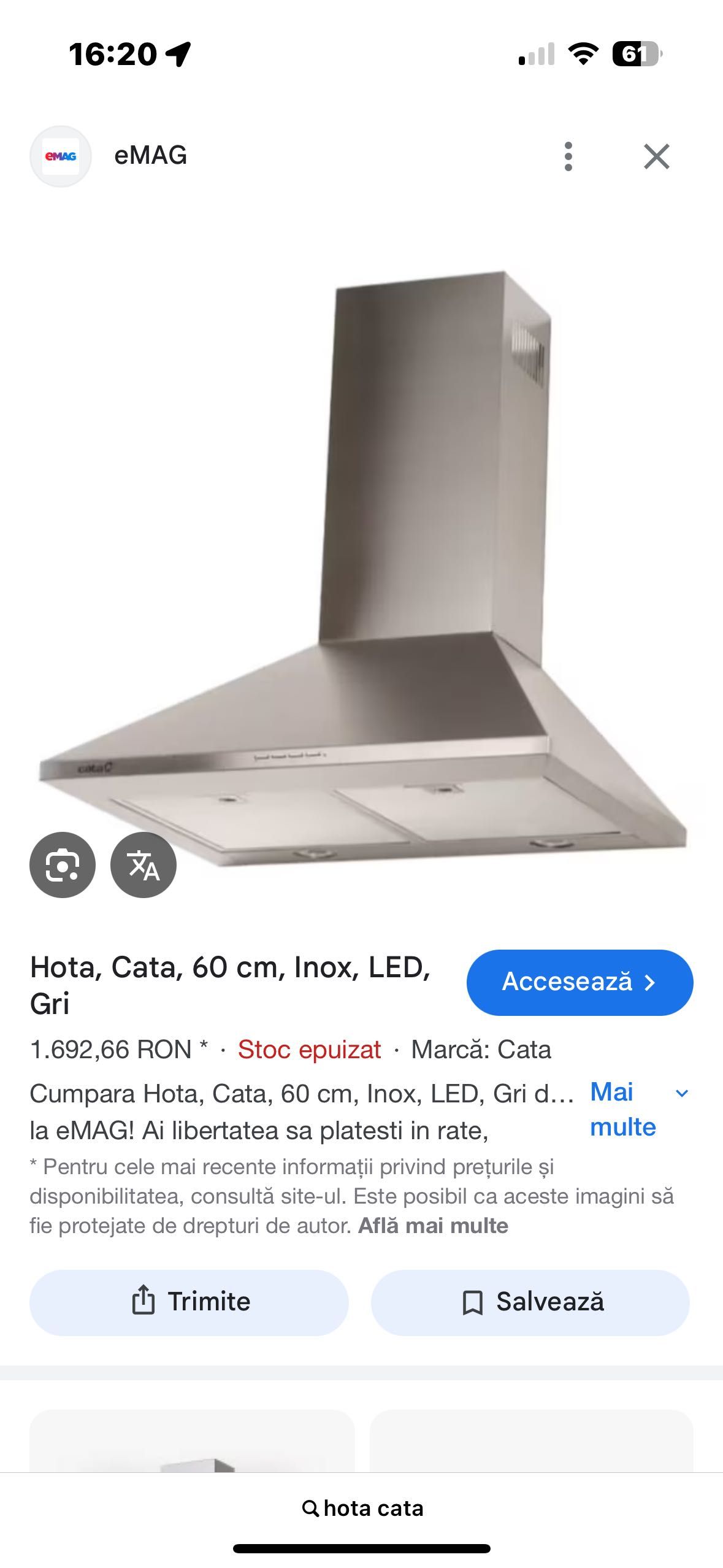 Vând hotă cata în stare perfect funcțională
