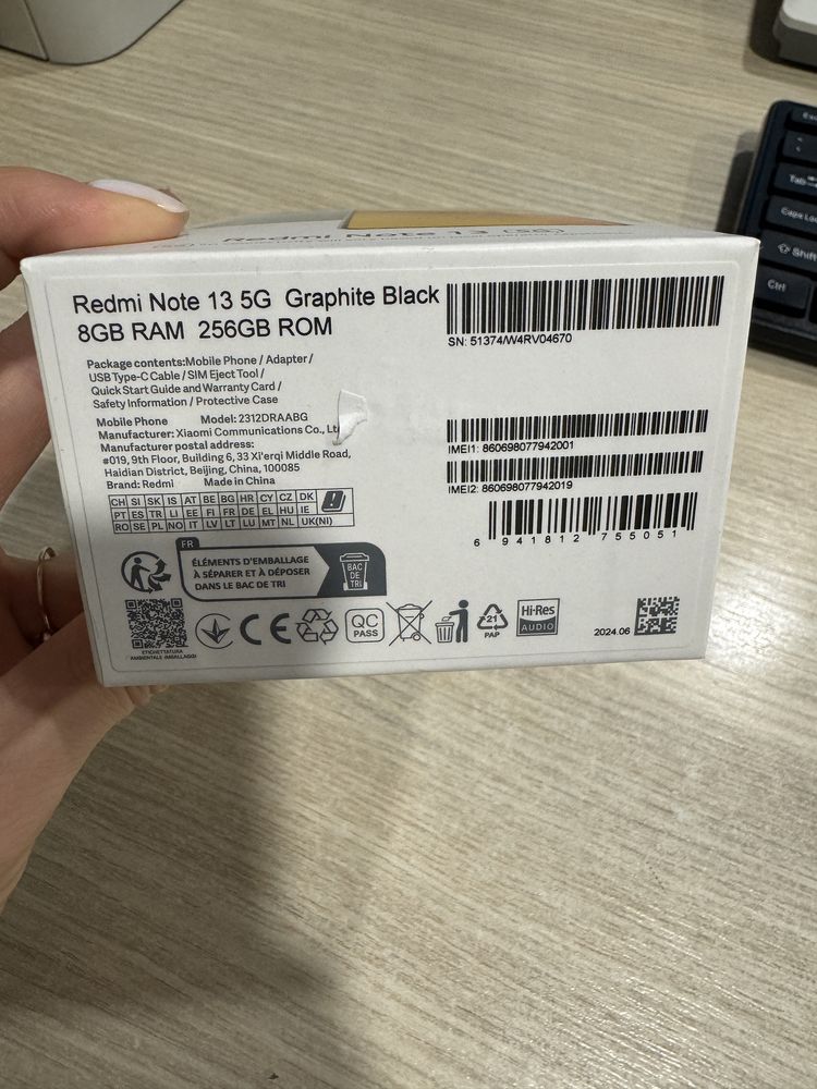 Xiaomi Redmi Note 13 5G, 8GB RAM, 256GB, Black, NOU/Sigilat!!!