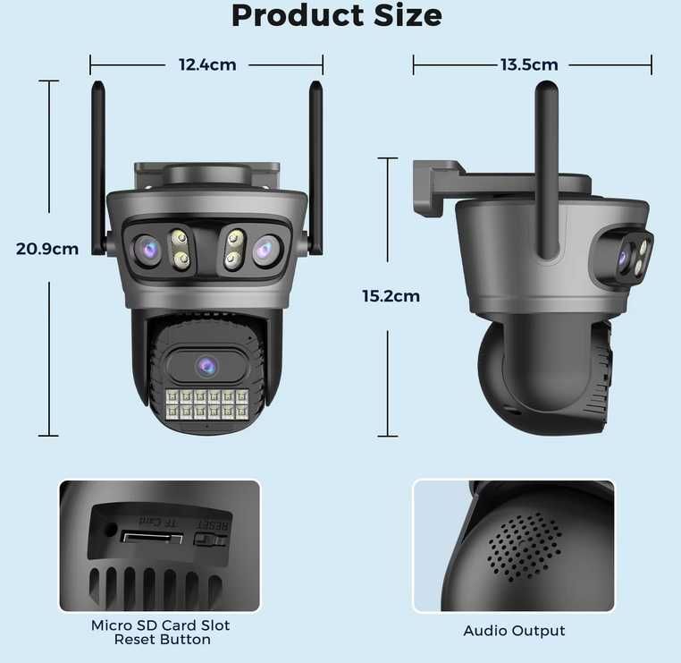 Camera Video Wireless Rotativa 360° 6K TRIPLĂ ( 3 in 1 )