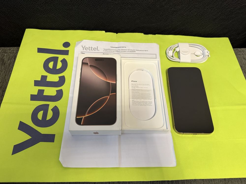 КАТО НОВ 256GB iPhone 16 Pro Max Yettel Гаранция 2028 г. Desert