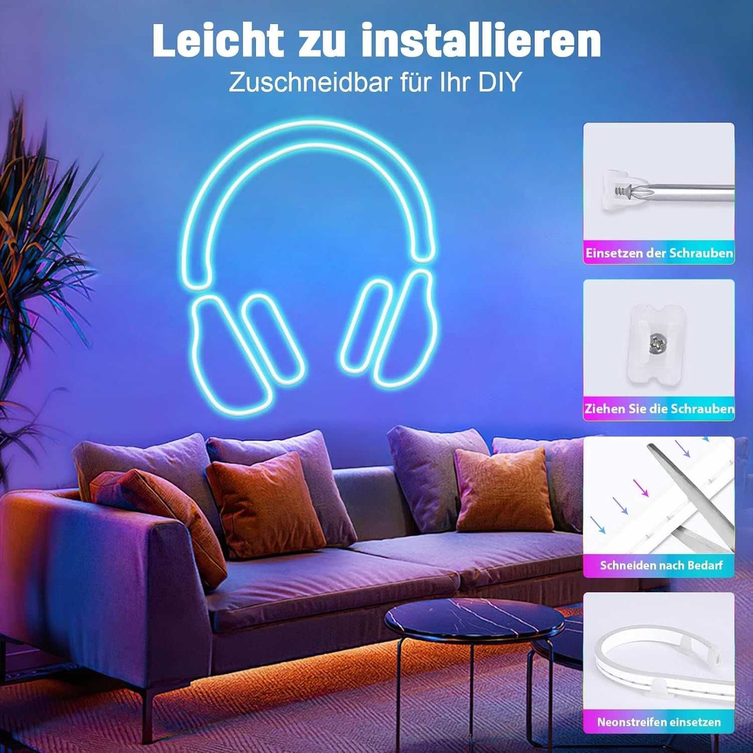 НОВА! Гъвкава LED неонова лента 5M RGB, Bluetooth, 12V