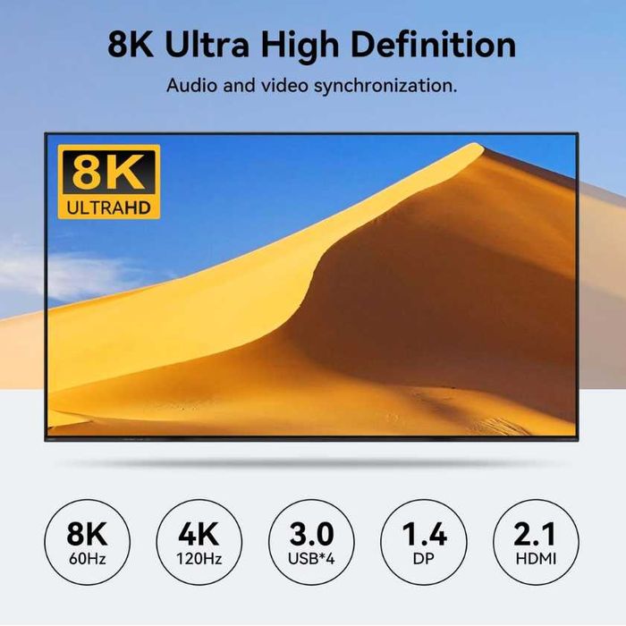Comutator KVM 8K60Hz HDMI+2 DisplayPort pentru 2 PC-uri, 3 monitoare