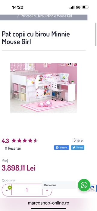 Pat copii cu birou Minnie
