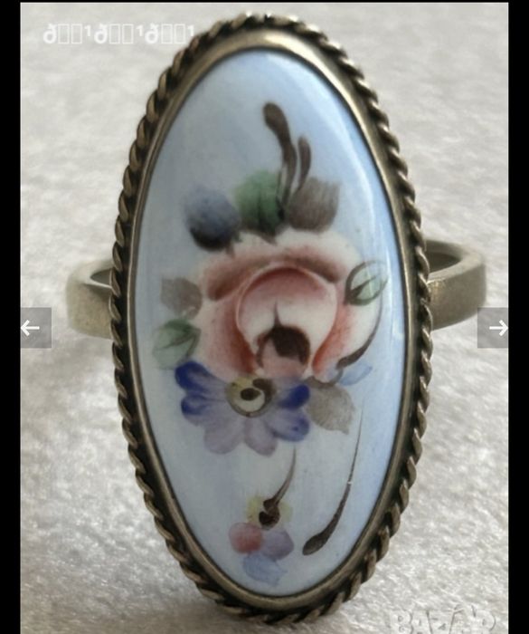 Старинен руски пръстен с рисуван порцелан