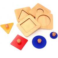Set 4 puzzle uri din lemn montessori cu maner forme geometrice