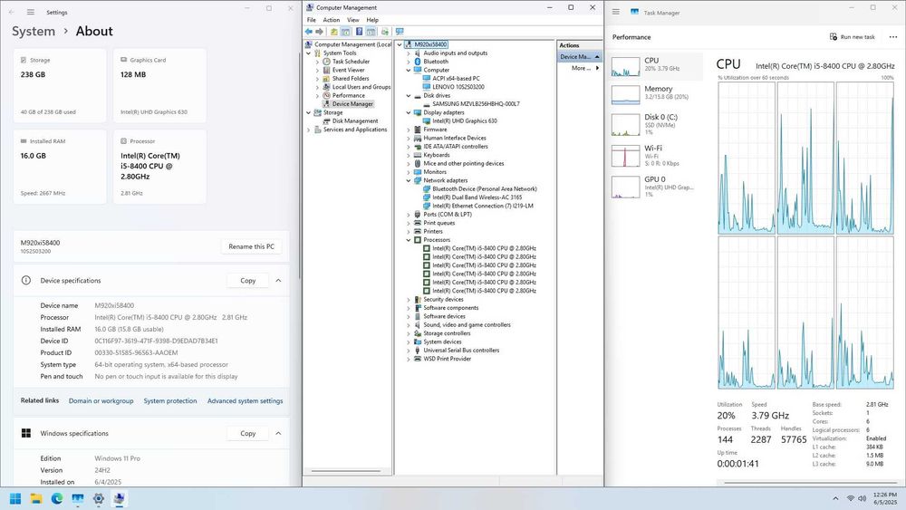 Lenovo ThinkCentre M920x I5 8400,16GBDDR4,256Nvme