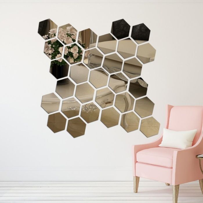 Set Oglinzi Design Hexagon - Decorative Acrilice Cristal 10 buc