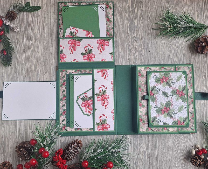 Коледен, скрапбук албум в зелено, ръчна изработка /63.7