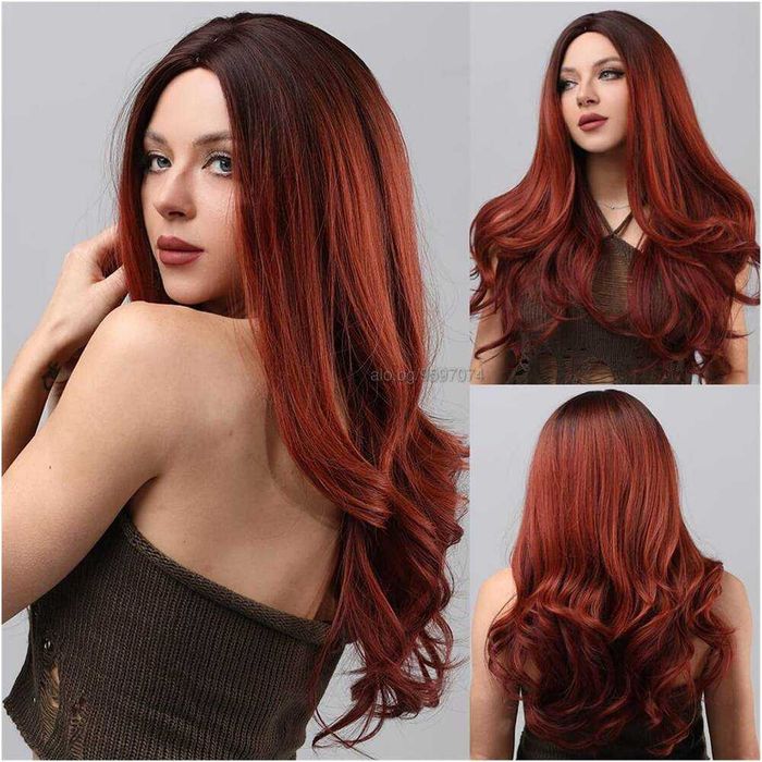 Ефектна омбре оранжева перука с тъмни корени на път