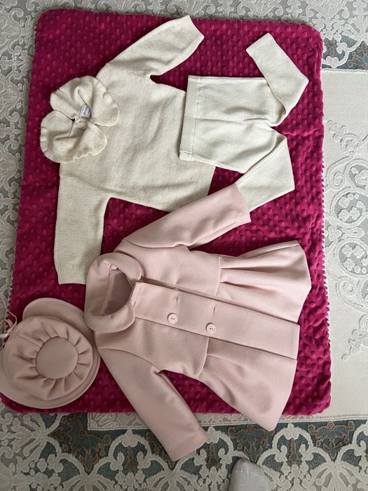 palton fetite si set tricotat 12-18luni