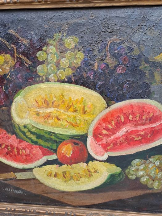 tablou vechi pictura pe panza 87/67 cm semnat F Alexandru datat 1933