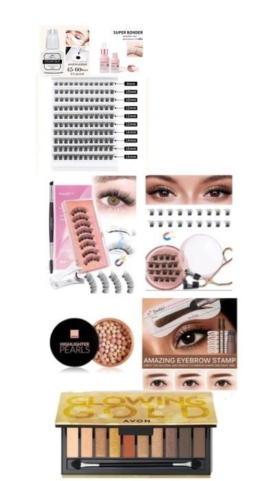 Kit extensii gene fir cu fir/magnetice/paletă machiaj,bronzer,ștampilă