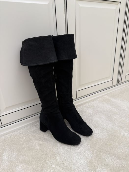 Cizme Shoe Art peste genunchi din piele intoarsa, lucrate manual