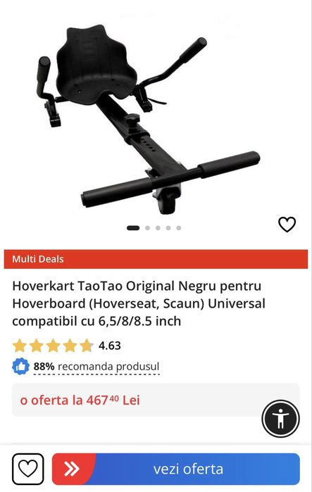 Vând hoverboard+scaun+încărcător original