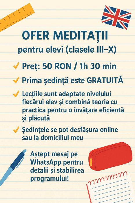 Absolvent al Facultății de Litere UAIC, ofer meditații la lb. engleză