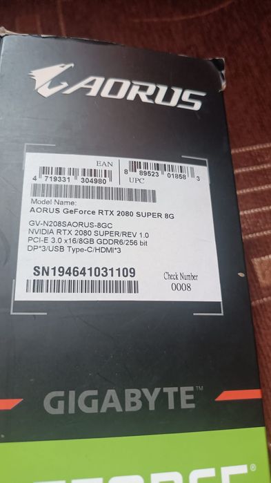 Placa video GIGABYTE AORUS GeForce RTX 2080 SUPER 8GB GDDR6 256-bit