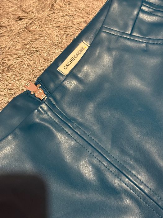 Синьо-зелена кожена пола cache cache