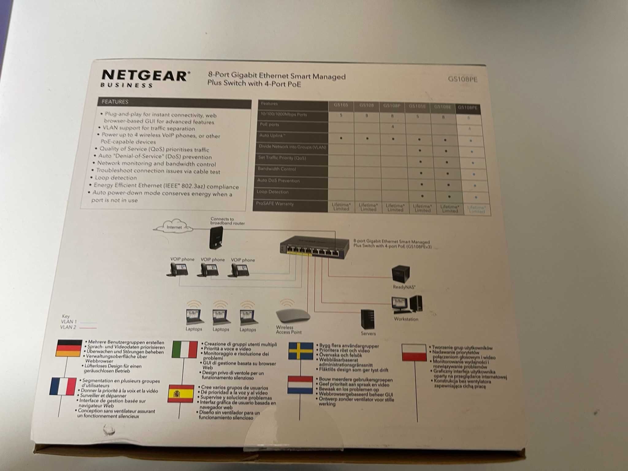 SWITCH NETGEAR 8 Ports Model: GS108 PE  / Ethernet Smart Managed