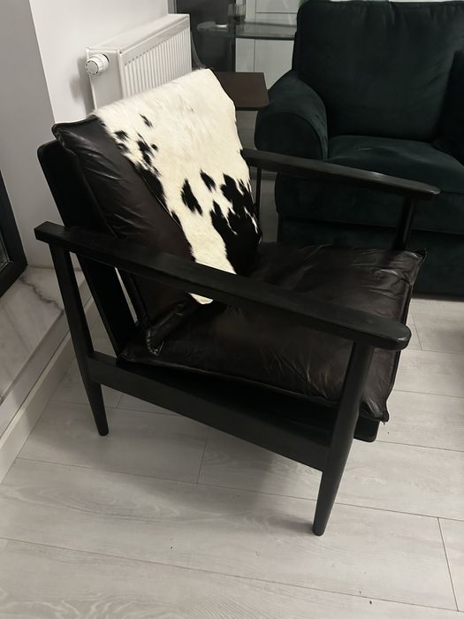 Fotoliu piele si lemn de acacia
