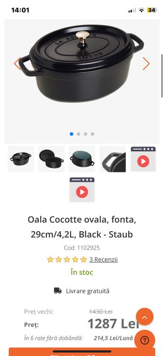 Oala fonta 29cm La cocotte staub