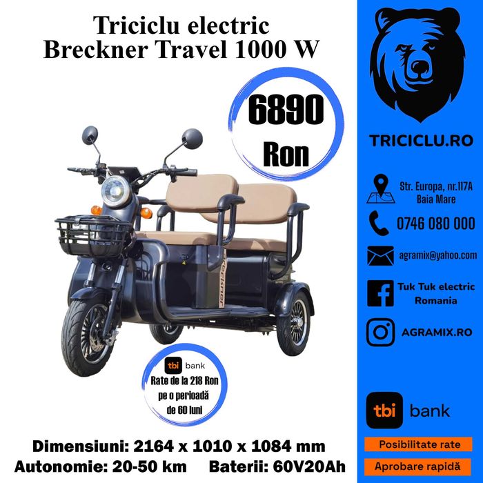 Triciclu fara permis electric nou marca BRECKNER -TRAVEL Agramix