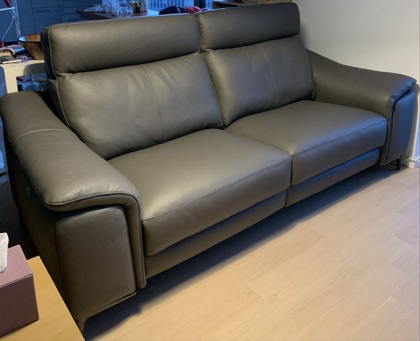 3-местен кожен диван с 2 механизма за лежанки